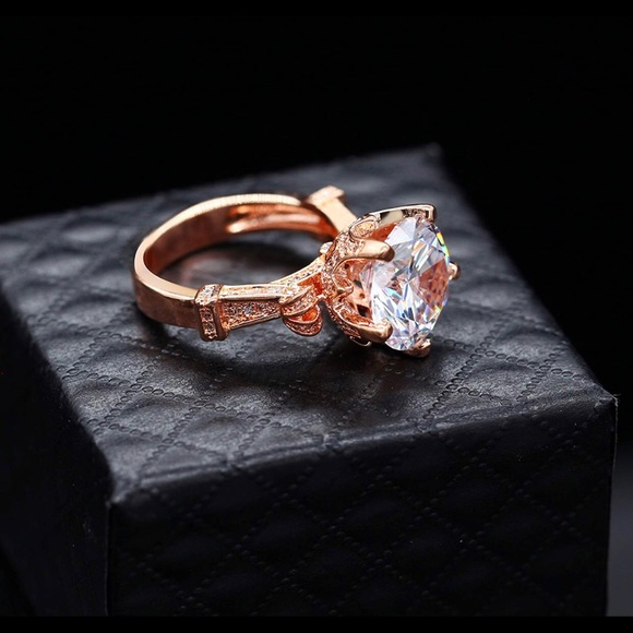 Rose Gold Plated Diamond Wedding Engagement Ring - Picture 11 of 11